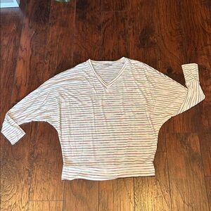 White Birch Striped V-Neck Top with Multicolor Accents